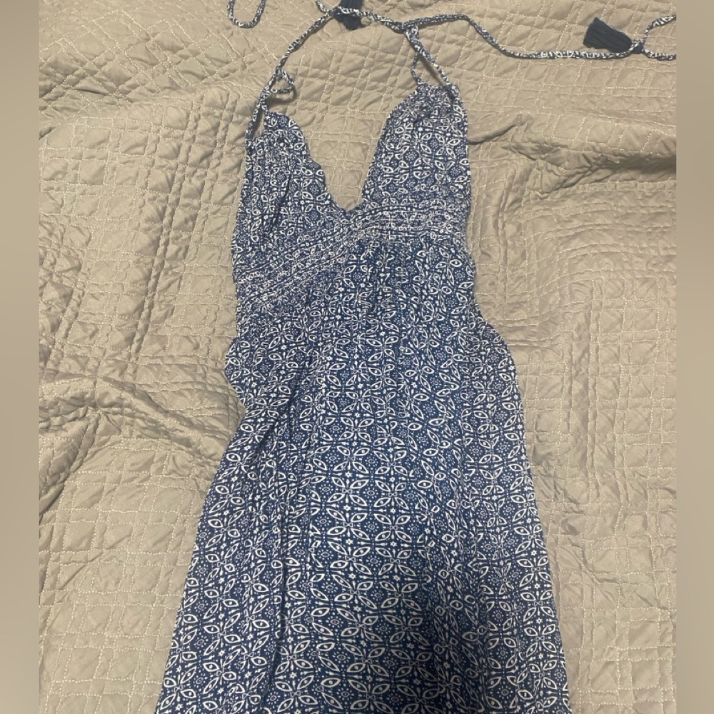 dark blue and white long dress